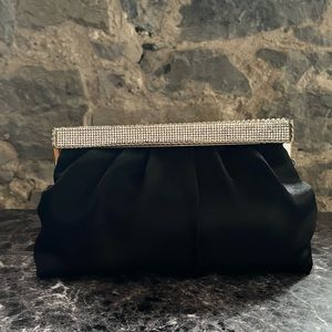 Black satin glitter crystal encrusted Le chateau evening clutch!